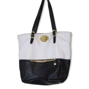 Emma Fox Black And White Leather Tote Bag